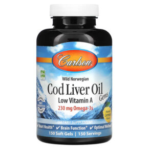 Carlson Wild Norwegian Cod Liver Oil Gems Low Vitamin A Natural Lemon 230 mg 150 viên 088395013911