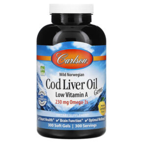 Carlson Wild Norwegian Cod Liver Oil Gems Low Vitamin A Natural Lemon 230 mg 300 viên 088395013935
