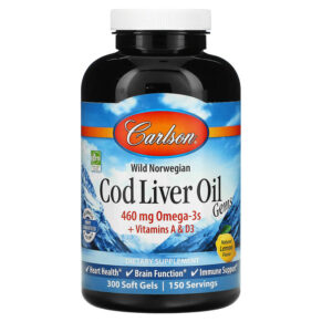Carlson Wild Norwegian Cod Liver Oil Gems Natural Lemon 230 mg 300 viên 088395013836