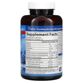 Carlson Wild Norwegian Cod Liver Oil Gems Natural Lemon 460 mg 150 Soft Gels 088395013812