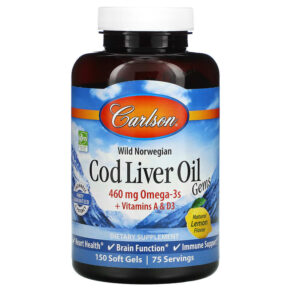 Carlson Wild Norwegian Cod Liver Oil Gems Natural Lemon 460 mg 150 viên 088395013812