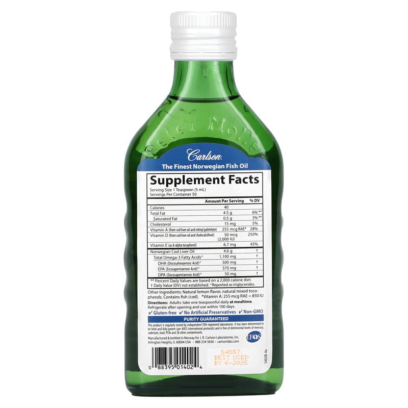 Carlson Wild Norwegian Super D Omega-3 Natural Lemon 8.4 fl oz (250 ml) 8 Thành phần vi chất Carlson Wild Norwegian Super D Omega-3 Natural Lemon 8.4 fl oz (250 ml) 088395014024