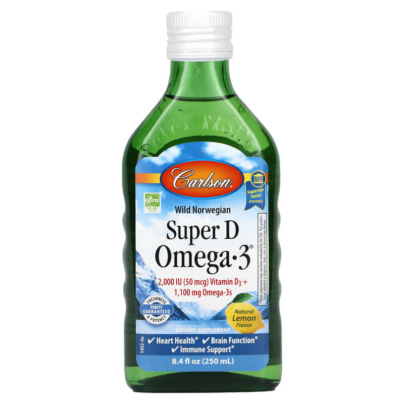 Carlson Wild Norwegian Super D Omega-3 Natural Lemon 8.4 fl oz (250 ml) 1 Carlson Wild Norwegian Super D Omega-3 Natural Lemon 8.4 fl oz (250 ml) 088395014024