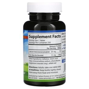 Carlson Zinc 15 mg 250 Tablets 088395053122