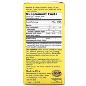 Catalo Naturals Children's Chewable Vitamin C Formula 50 mg 60 Vegetarian Chewable Tablets 810399026617