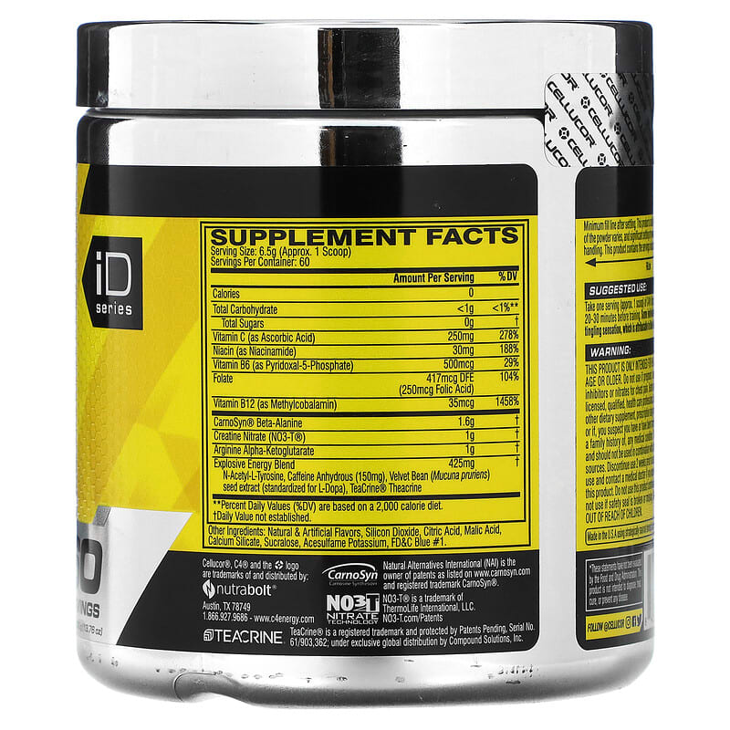 Cellucor C4 Original Explosive Pre-Workout Icy Blue Razz 13.76 oz (390 g) 8 Thành phần vi chất Cellucor C4 Original Explosive Pre-Workout Icy Blue Razz 13.76 oz (390 g) 842595104455