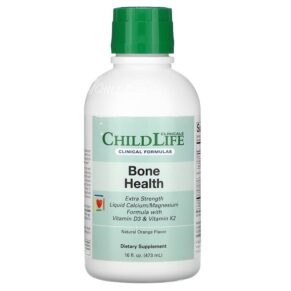 Childlife Clinicals Bone Health Liquid Calcium/Magnesium Formula + Vitamin D3 & Vitamin K2 Natural Orange 16 fl oz (473 ml) 850005307020