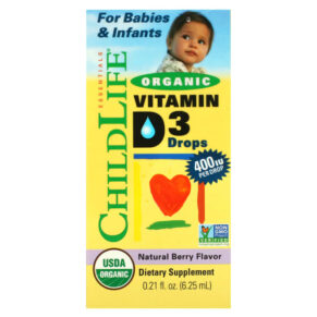 ChildLife Essentials Organic Vitamin D3 Drops Natural Berry 400 IU 0.21 fl oz (6.25 ml) 608274130005