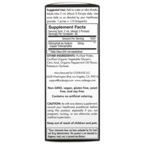 Codeage Vegan Chlorophyll+ Liquid Drops Non-GMO Peppermint 50 mg 2 fl oz (60 ml) 850026121278