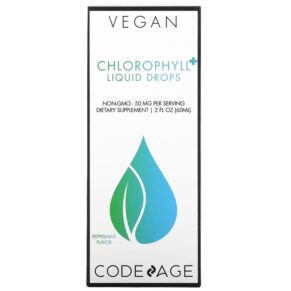 Codeage Vegan Chlorophyll+ Liquid Drops Non-GMO Peppermint 50 mg 2 fl oz (60 ml) 850026121278
