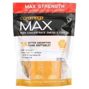Coromega Max High Concentrate Omega-3 Fish Oil Citrus Burst 60 Squeeze Shots (2.5 g) 689269455266