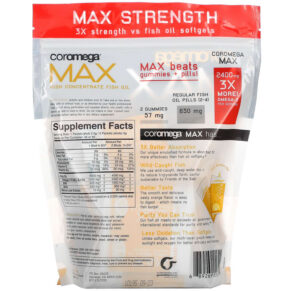 Coromega Max High Concentrate Omega-3 Fish Oil Citrus Burst 90 Squeeze Shots 2.5 g Each 689269455600
