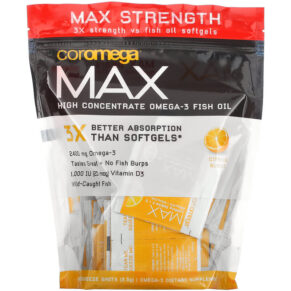 Coromega Max High Concentrate Omega-3 Fish Oil Citrus Burst 90 Squeeze Shots 2.5 g 689269455600