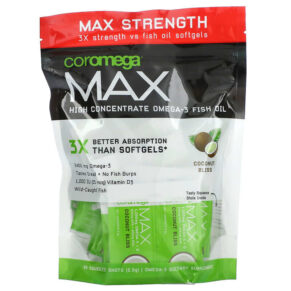 Coromega Max High Concentrate Omega-3 Fish Oil Coconut Bliss 1.200 mg 60 Squeeze Shots 2.5 g 689269455273