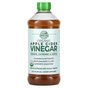 Country Farms Organic Apple Cider Vinegar + Ginger Cayenne & Maple 16 fl oz (473 ml) 035046098513