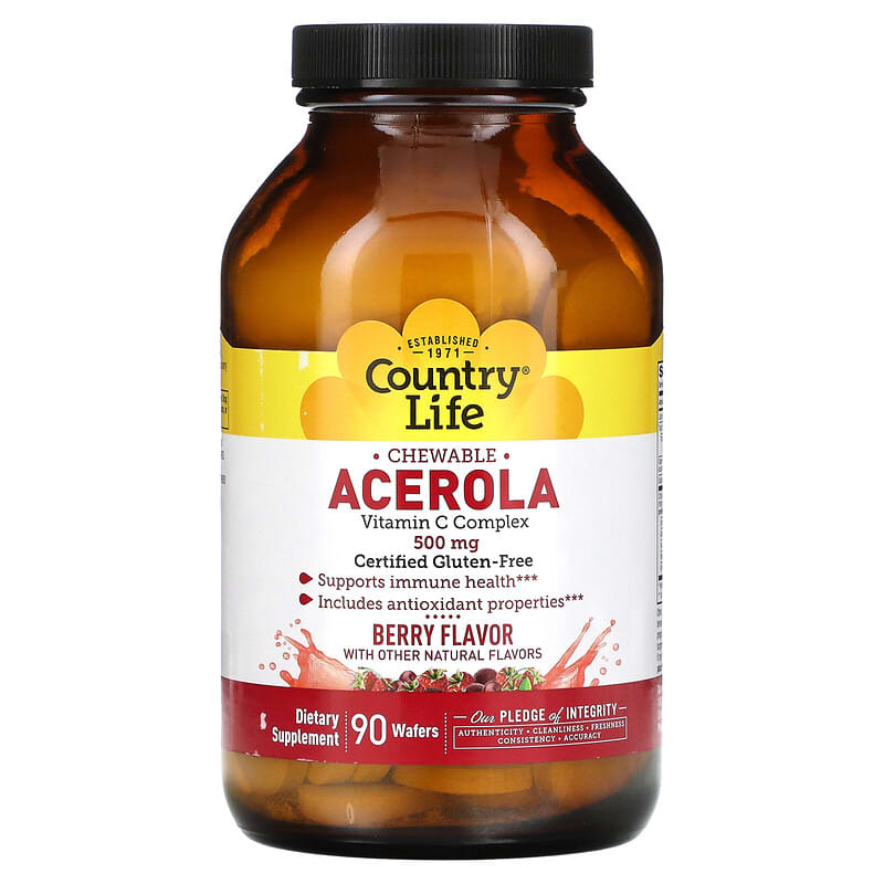Country Life Chewable Acerola Vitamin C Complex Berry 500 mg 90 Wafers 1 Country Life Acerola Vitamin C Complex Berry 500 mg 90 bánh 015794072102