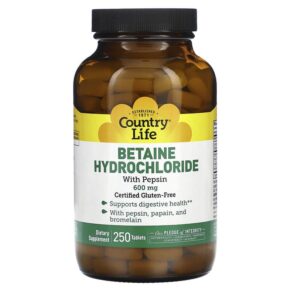 Country Life Betaine Hydrochloride + Pepsin 600 mg 250 viên 015794051046