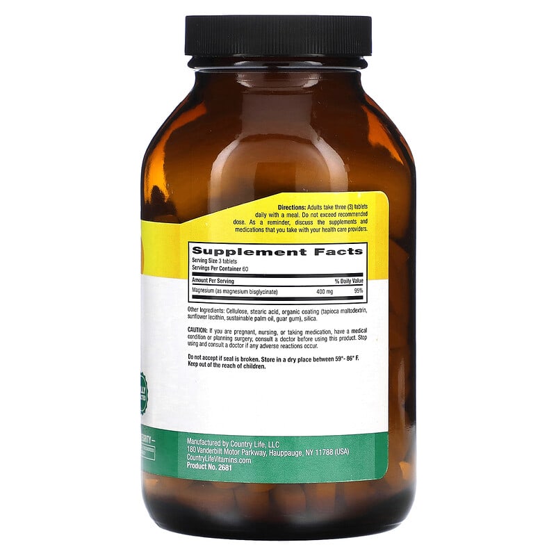 Country Life Chelated Magnesium Glycinate 133 mg 180 Tablets 8 Thành phần vi chất Country Life Chelated Magnesium Glycinate 133 mg 180 viên 015794026815