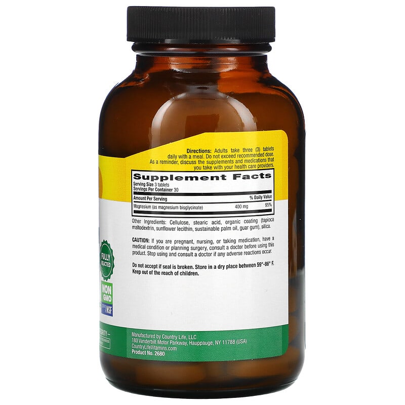 Country Life Chelated Magnesium Glycinate 133 mg 90 Tablets 8 Thành phần vi chất Country Life Chelated Magnesium Glycinate 133 mg 90 viên 015794026808