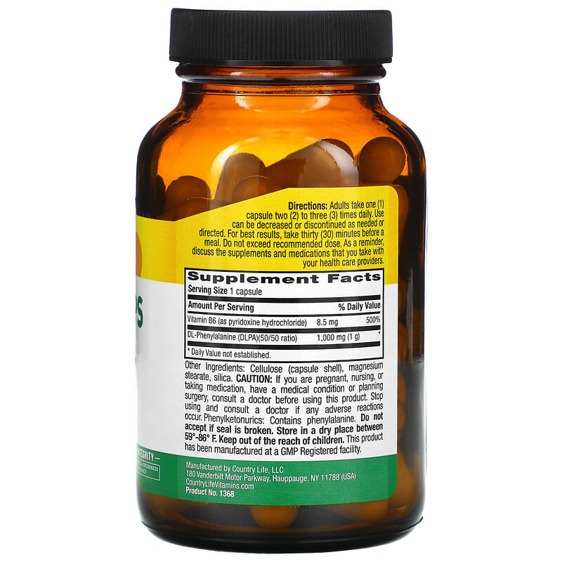Country Life DLPA Caps 1.000 mg 60 Vegan Capsules 8 Thành phần vi chất Country Life DLPA 1.000 mg 60 viên 015794013686