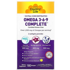 Country Life Omega 3-6-9 Complete Ultra Concentrated Natural Lemon 180 viên 015794041023