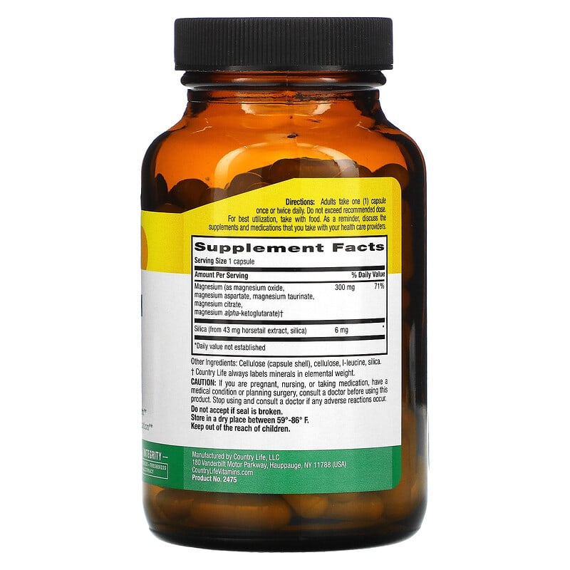 Country Life Target-Mins Magnesium Caps with Silica 300 mg 120 Vegan Capsules 8 Thành phần vi chất Country Life Target-Mins Magnesium + Silica 300 mg 120 viên 015794024750