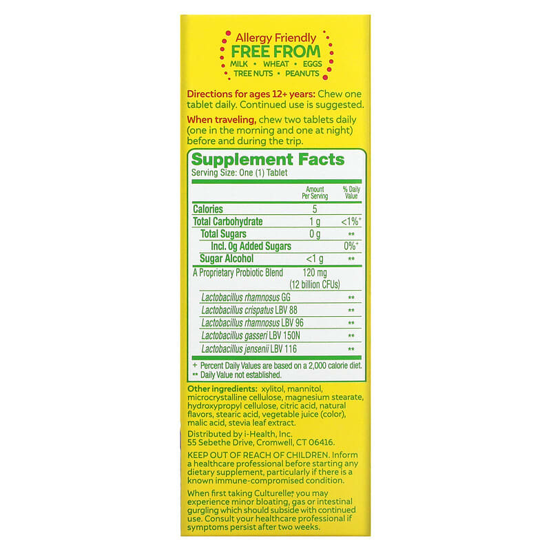 Culturelle Probiotics Women's Wellness Probiotic Mixed Fruit 30 Chewable Tablets 8 Thành phần vi chất Culturelle Probiotics Women's Wellness Probiotic Mixed Fruit 30 viên 049100401492
