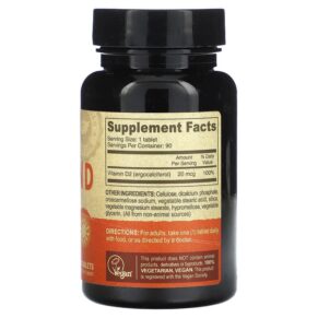Deva Vegan Vitamin D2 20 mcg (800 IU) 90 Tablets 895634000270