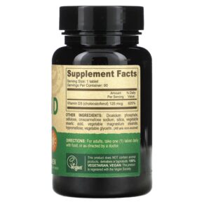 Deva Vegan Vitamin D3 125 mcg (5.000 IU) 90 Tablets 895634000614