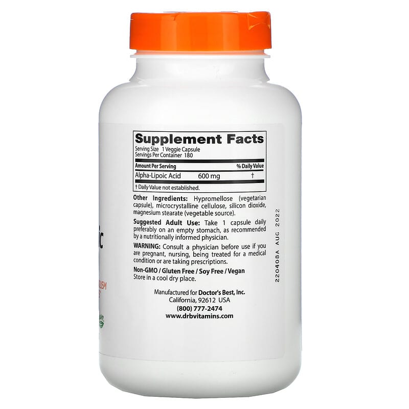 Doctor's Best Alpha-Lipoic Acid 600 600 mg 180 Veggie Caps 8 Thành phần vi chất Doctor's Best Alpha-Lipoic Acid 600 600 mg 180 viên 753950002494