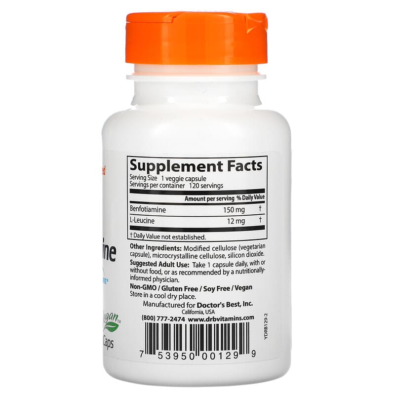Doctor's Best Benfotiamine 150 with BenfoPure 150 mg 120 Veggie Caps 8 Thành phần vi chất Doctor's Best Benfotiamine 150 + BenfoPure 150 mg 120 viên 753950001299
