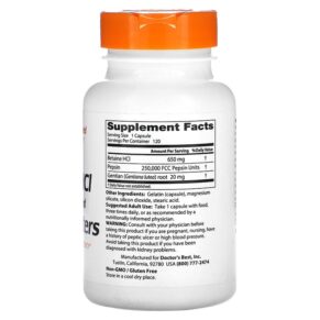 Doctor's Best Betaine HCI Pepsin & Gentian Bitters 120 Capsules 753950001633