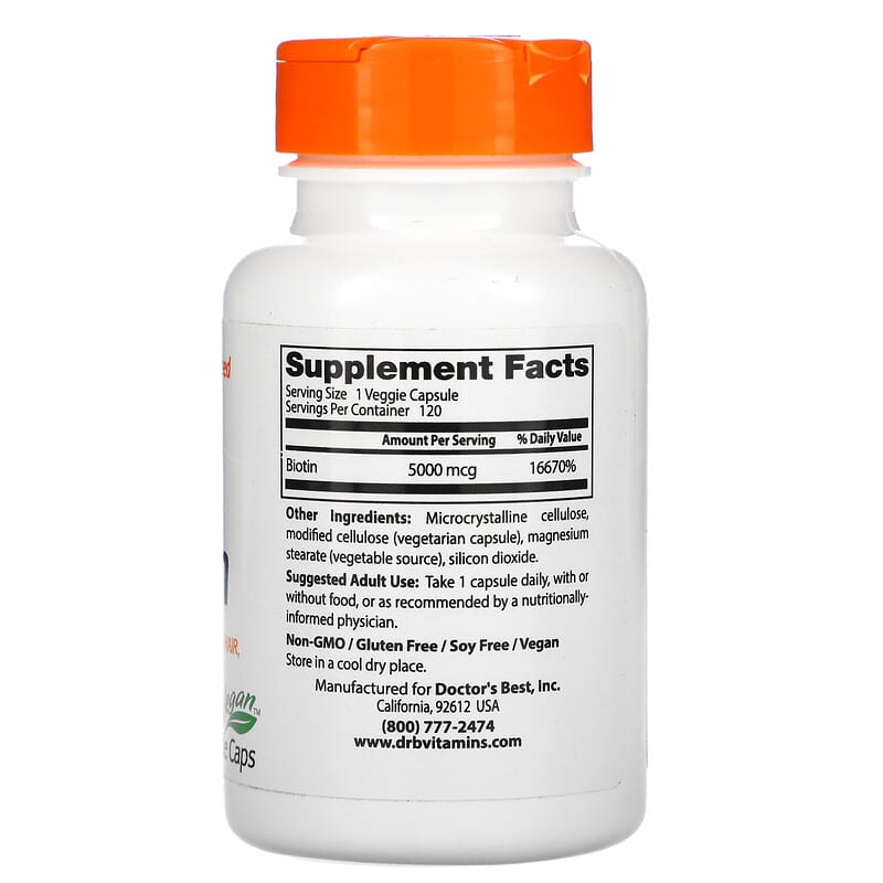 Doctor's Best Biotin 5.000 mcg 120 Veggie Caps 8 Thành phần vi chất Doctor's Best Biotin 5.000 mcg 120 viên 753950003019
