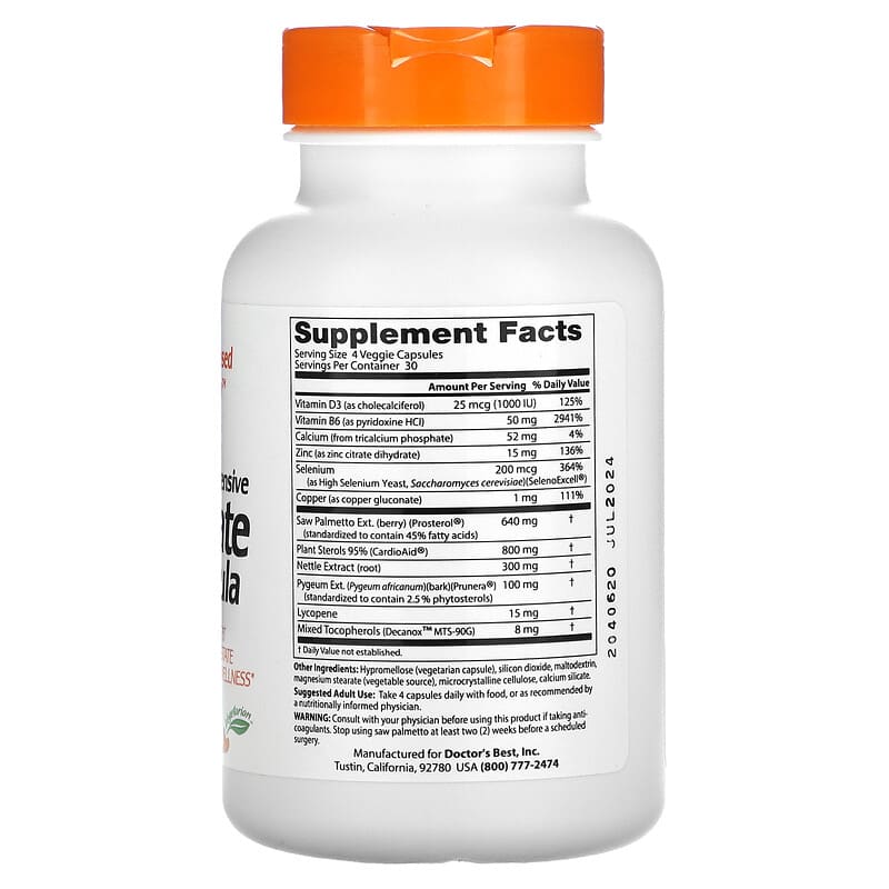 Doctor's Best Comprehensive Prostate Formula 120 Veggie Caps 8 Thành phần vi chất Doctor's Best Comprehensive Prostate Formula 120 viên 753950000858