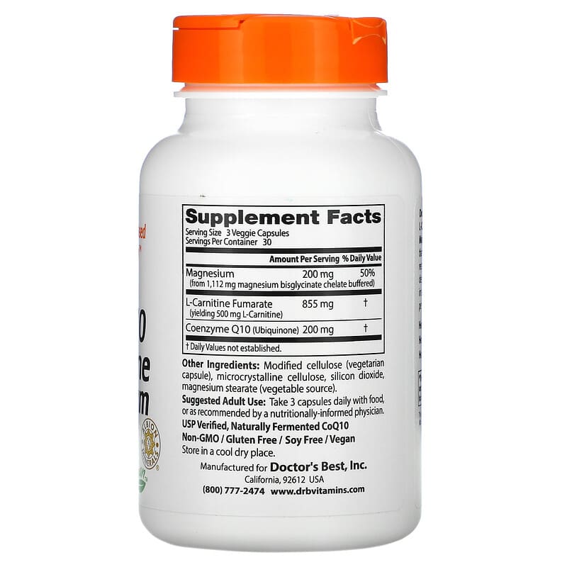 Doctor's Best CoQ10 L-Carnitine Magnesium 90 Veggie Caps 8 Thành phần vi chất Doctor's Best CoQ10 L-Carnitine Magnesium 90 viên 753950004771