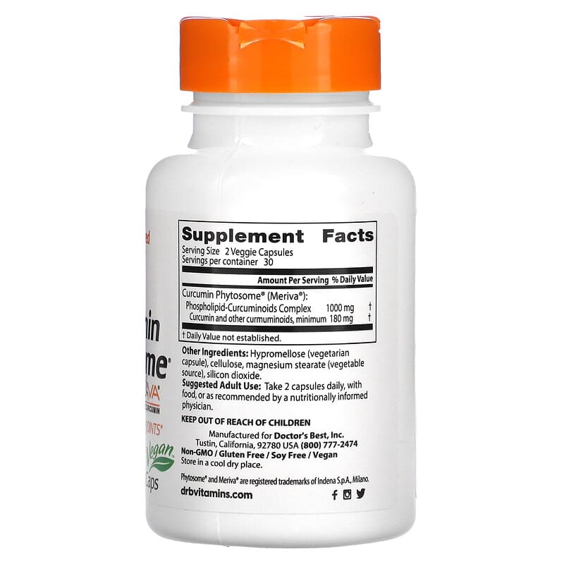 Doctor's Best Curcumin Phytosome with Meriva 500 mg 60 Veggie Caps 8 Thành phần vi chất Doctor's Best Curcumin Phytosome + Meriva 500 mg 60 viên 753950002258