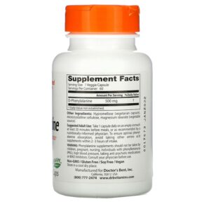 Doctor's Best D-Phenylalanine 500 mg 60 Veggie Caps 753950001107