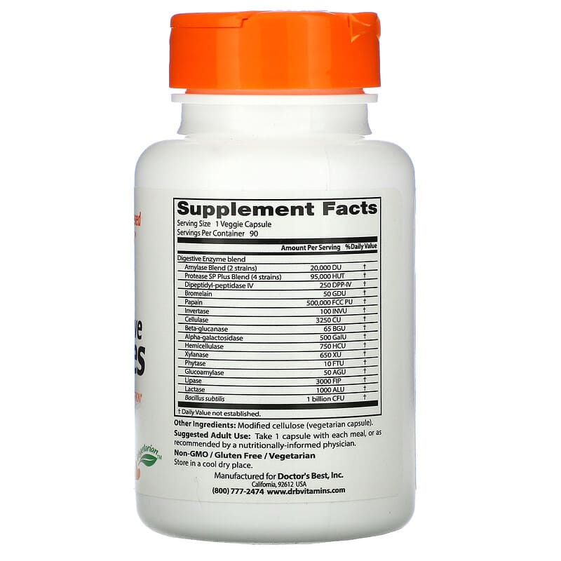 Doctor's Best Digestive Enzymes 90 Veggie Caps 8 Thành phần vi chất Doctor's Best Digestive Enzymes 90 viên 753950000476