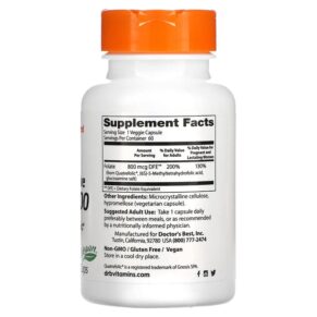 Doctor's Best Fully Active Folate 800 with Quatrefolic 800 mcg 60 Veggie Caps 753950004580