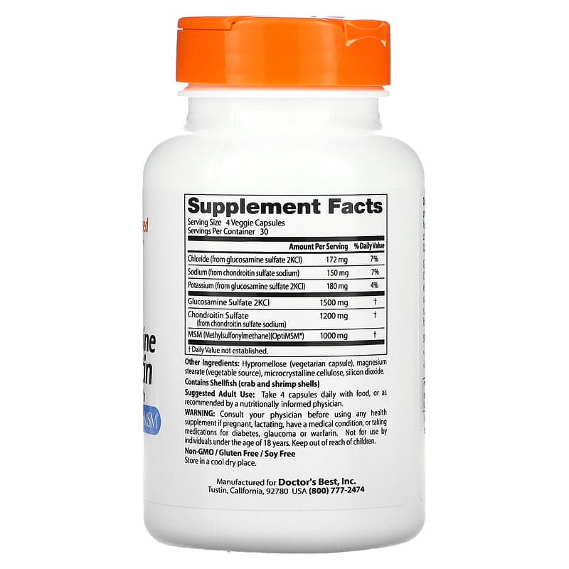 Doctor's Best Glucosamine Chondroitin MSM with OptiMSM 120 Veggie Caps 8 Thành phần vi chất Doctor's Best Glucosamine Chondroitin MSM + OptiMSM 120 viên 753950000803