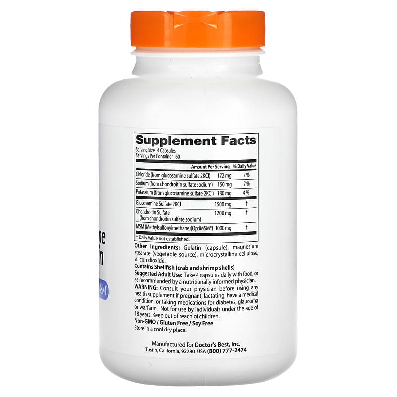 Doctor's Best Glucosamine Chondroitin MSM with OptiMSM 240 Capsules 8 Thành phần vi chất Doctor's Best Glucosamine Chondroitin MSM + OptiMSM 240 viên 753950000810