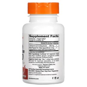 Doctor's Best High Absorption CoQ10 with BioPerine 200 mg 60 Veggie Softgels 753950004122