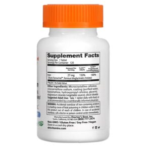 Doctor's Best High Absorption Iron with Ferrochel 27 mg 120 Tablets 753950004597