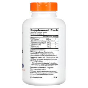 Doctor's Best Hyaluronic Acid + Chondroitin Sulfate with BioCell Collagen 180 Veggie Capsules 753950002289
