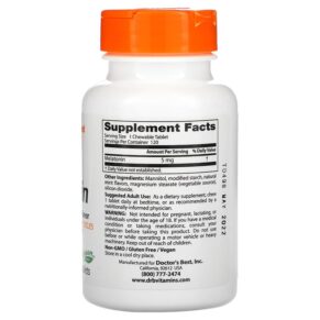 Doctor's Best Melatonin Natural Mint 5 mg 120 Chewable Tablets 753950004078