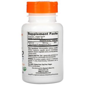 Doctor's Best Natural Vitamin K2 MK-7 with MenaQ7 100 mcg 60 Veggie Caps 753950003347
