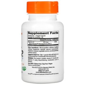 Doctor's Best Natural Vitamin K2 MK-7 with MenaQ7 45 mcg 60 Veggie Caps 753950001985