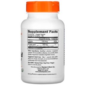 Doctor's Best Stabilized R-Lipoic Acid with BioEnhanced Na-RALA 100 mg 180 Veggie Caps 753950002296