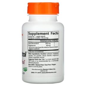 Doctor's Best Trans-Resveratrol 200 with Resvinol 200 mg 60 Veggie Caps 753950002111