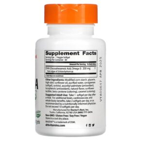 Doctor's Best Vegan DHA from Algae with Life's DHA 200 mg 60 Veggie Softgels 753950002968